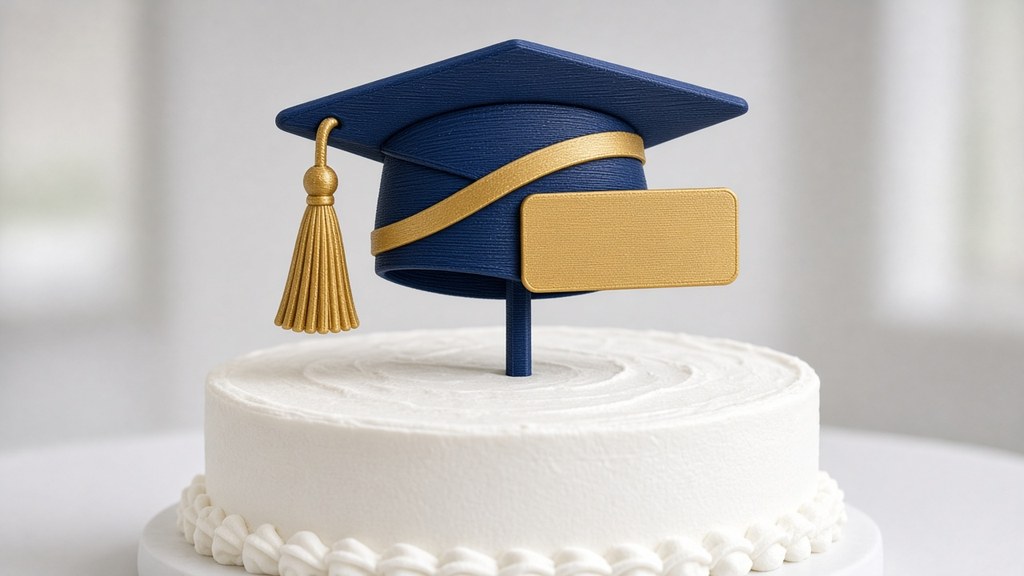 AI-generated concept image: navy and gold graduation cap topper