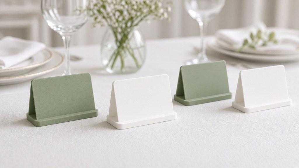 AI-generated concept image: sage and white place card stands