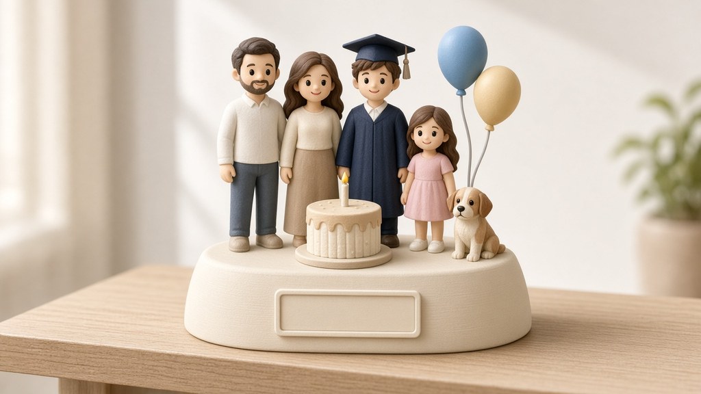 AI-generated mockup of family figures at a graduation or birthday celebration