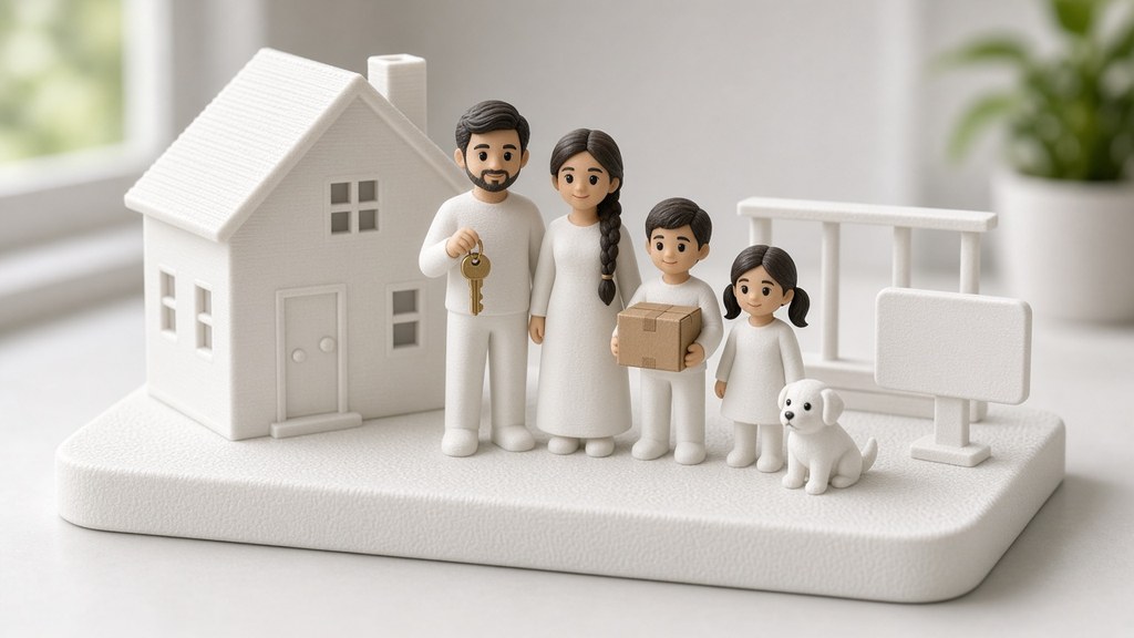 AI-generated mockup of family figures outside a new home