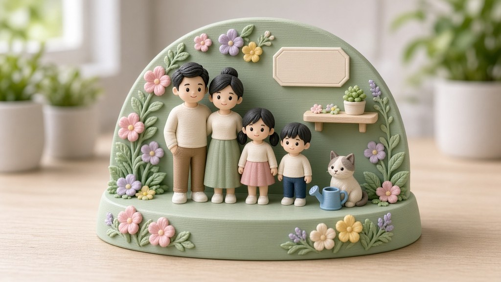 AI-generated mockup of family figures on a spring garden base