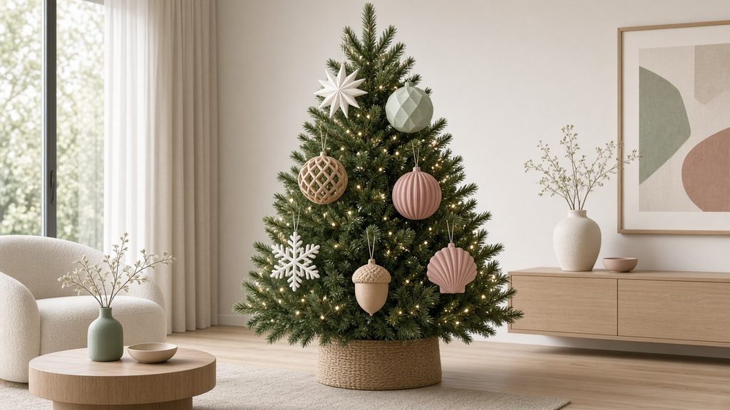 AI-generated mockup of ornaments hanging on a tree