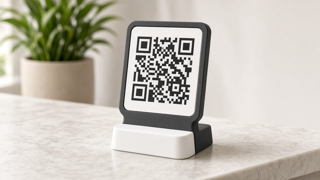 AI-generated mockup of a salon-themed review stand