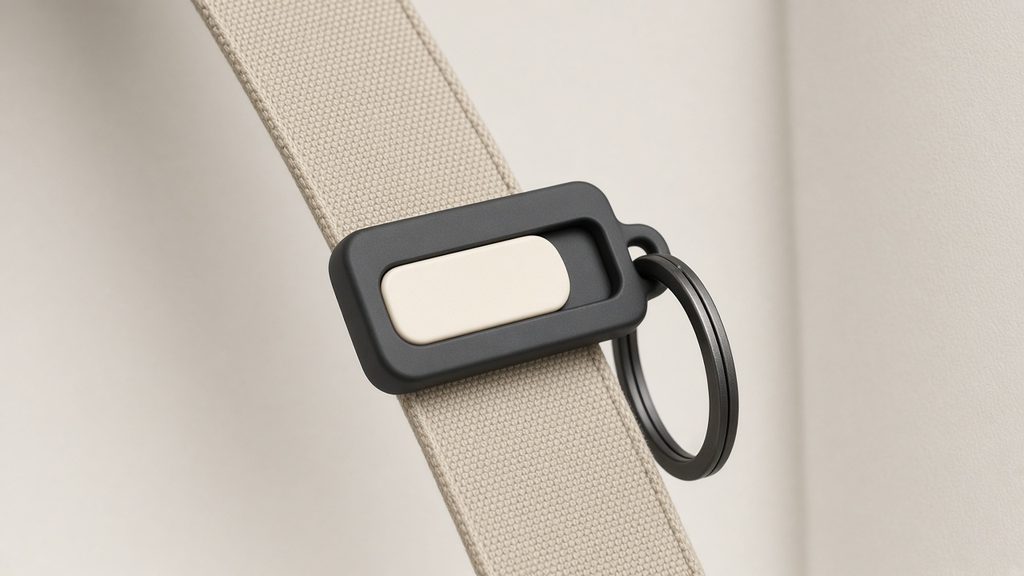 AI-generated mockup of slider fidgets clipped to a backpack zipper