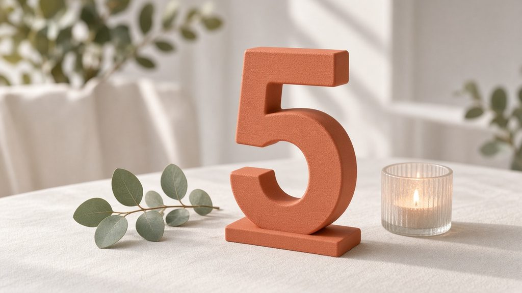 AI-generated mockup of block-style wedding table numbers