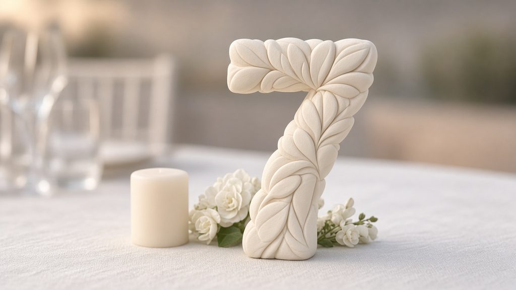 AI-generated mockup of bloom-style wedding table numbers
